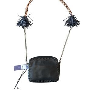 Rebecca Minkoff Chase Camera Crossbody Bag Tassel Leather & Chain Strap Black